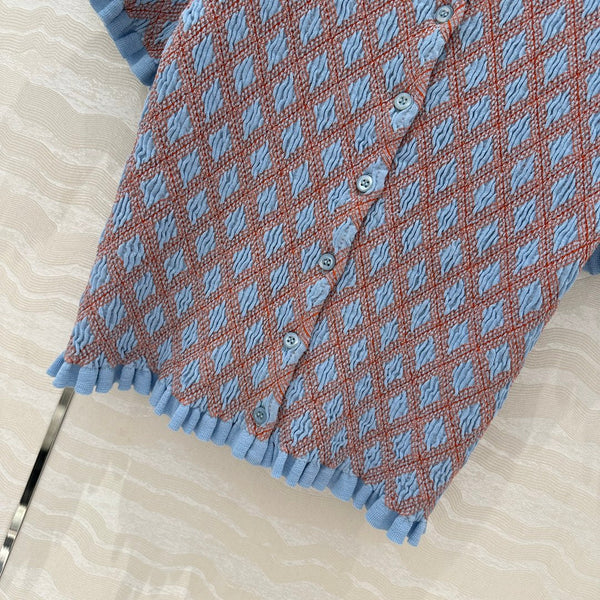 Prada Short-sleeved Shirt Blue mix Orange Cotton Poliamide