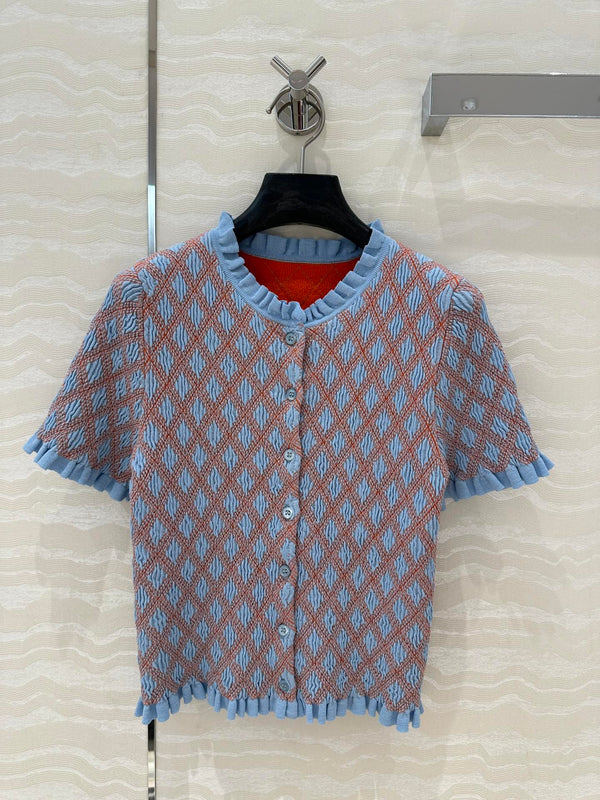 Prada Short-sleeved Shirt Blue mix Orange Cotton Poliamide