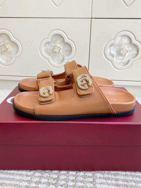 GC sandal with Double G Brown Calfskin 291024
