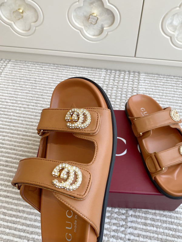 GC sandal with Double G Brown Calfskin 291024