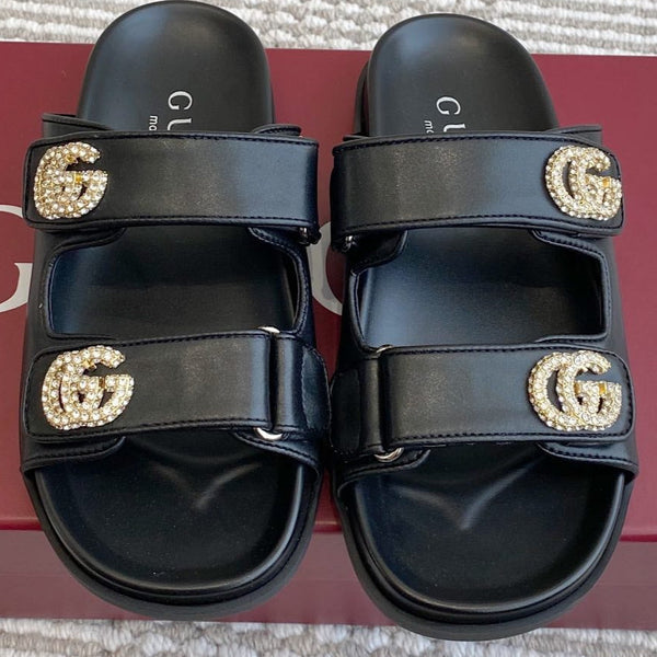 GC sandal with Double G Black Calfskin 291025