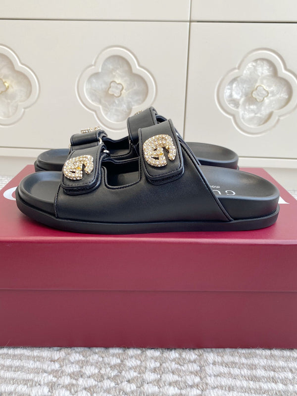 GC sandal with Double G Black Calfskin 291025