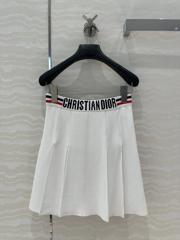 CD Sport Knitted Short Skirt White Linen Silk