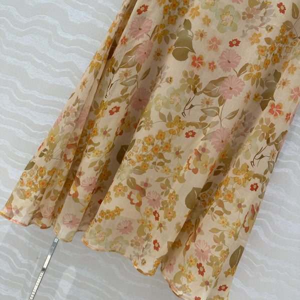 Celine Floral Long Skirt Light Beige Silk