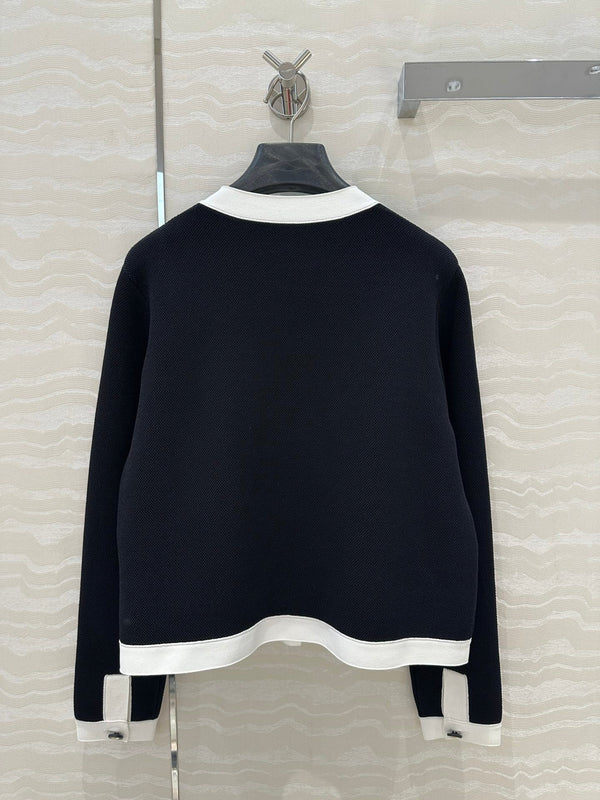 CD Round Neck Cardigan Jacket Black Wool Cotton