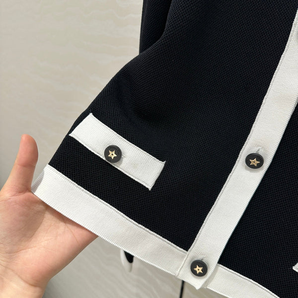 CD Round Neck Cardigan Jacket Black Wool Cotton