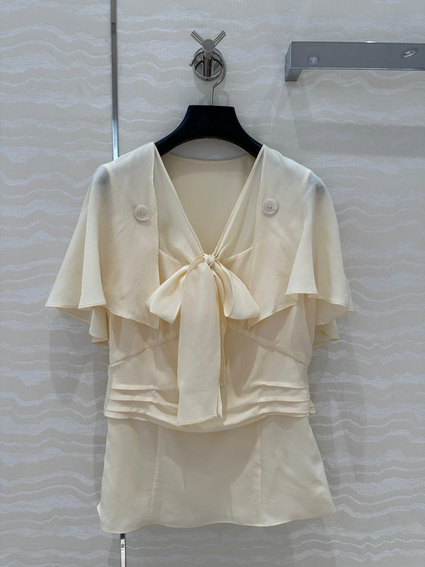 Prada Lace Sleeve Shirt Beige Polyester