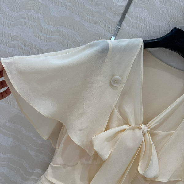 Prada Lace Sleeve Shirt Beige Polyester