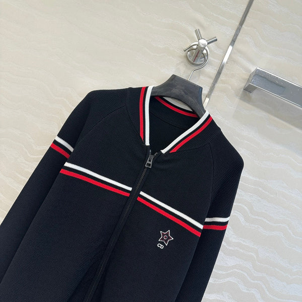 CD Knitted Zipper Jacket Black Rayon Polyester