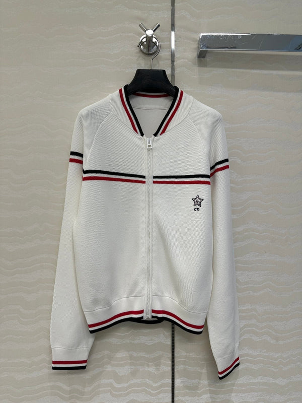 CD Knitted Zipper Jacket White Rayon Polyester