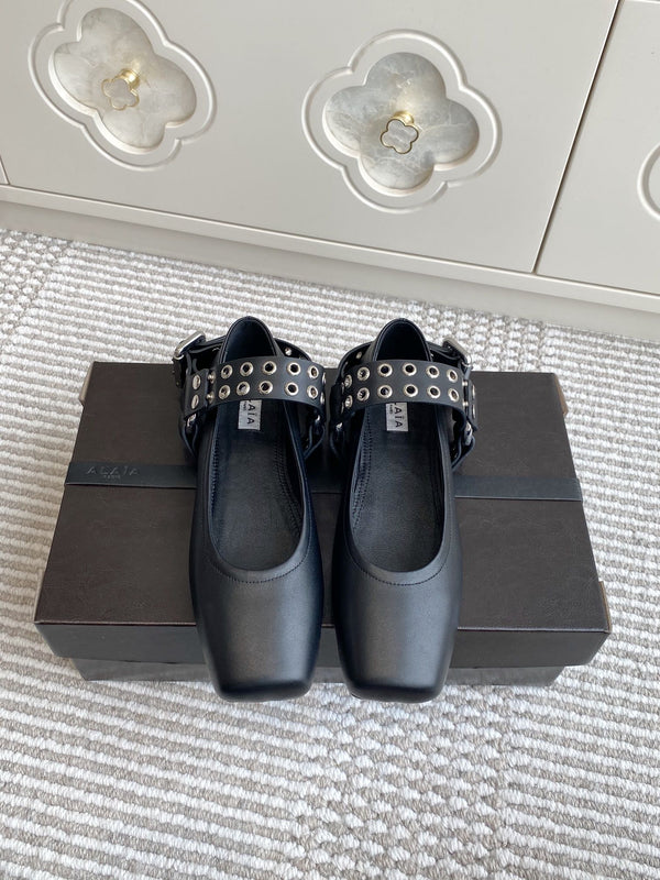 Alaia 25 Biker Ballet Flats Black Calfskin 291055