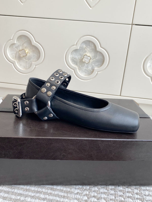 Alaia 25 Biker Ballet Flats Black Calfskin 291055