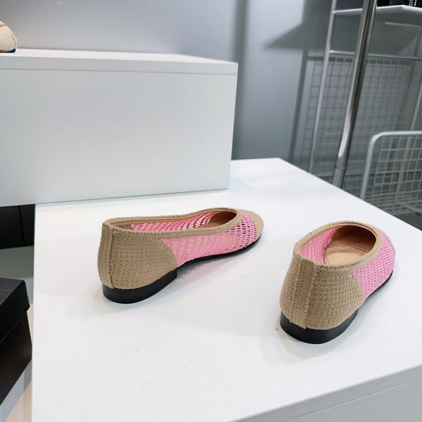 CC 25 Ballet Flat Pink Beige Raffia