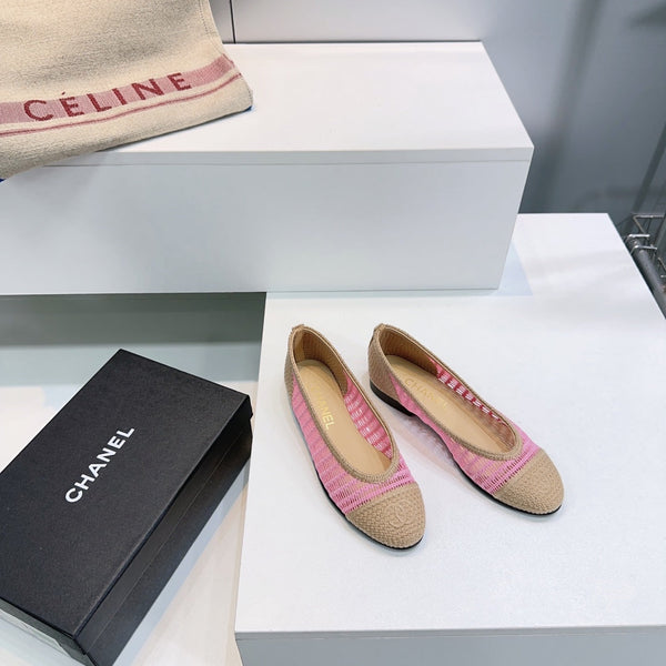 CC 25 Ballet Flat Pink Beige Raffia