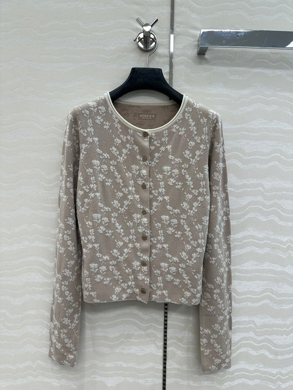 Fendi Knitted Cardigan Beige Cotton Viscose