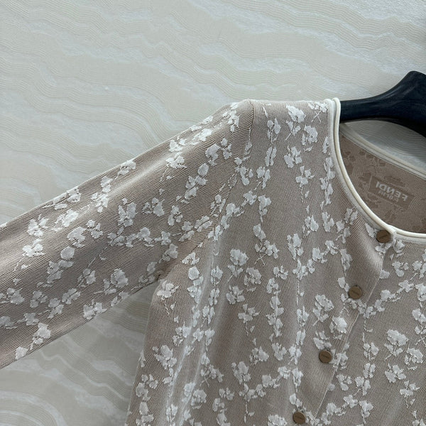 Fendi Knitted Cardigan Beige Cotton Viscose