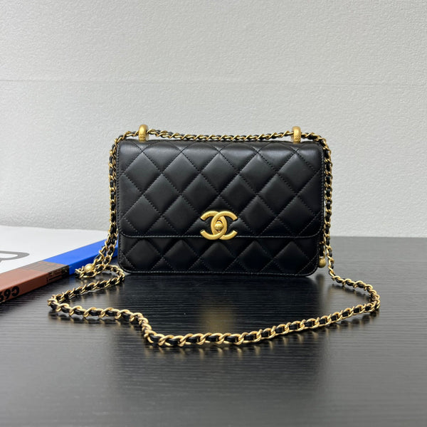 CC 25S Woc Black Calfskin Gold Hardware