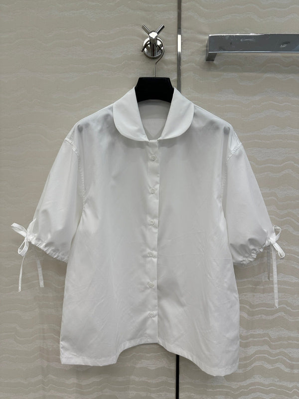 Prada Drawstring Lantern Sleeve Shirt White Cotton