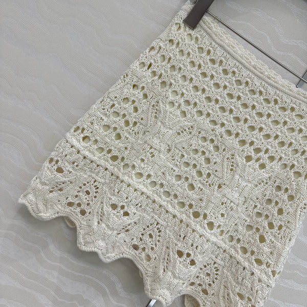 CD Hollow Short Skirt White Cotton Washi