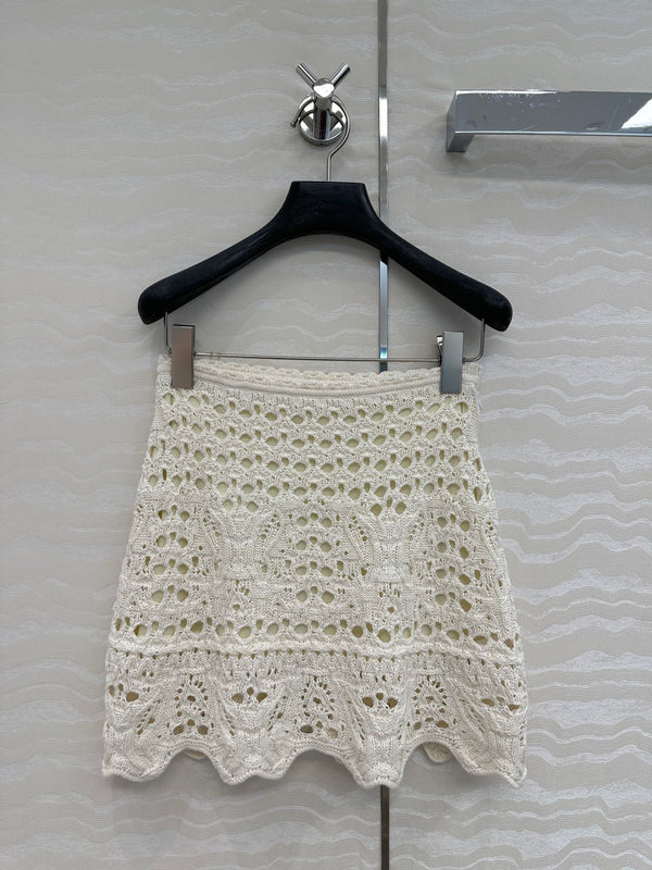 CD Hollow Short Skirt White Cotton Washi