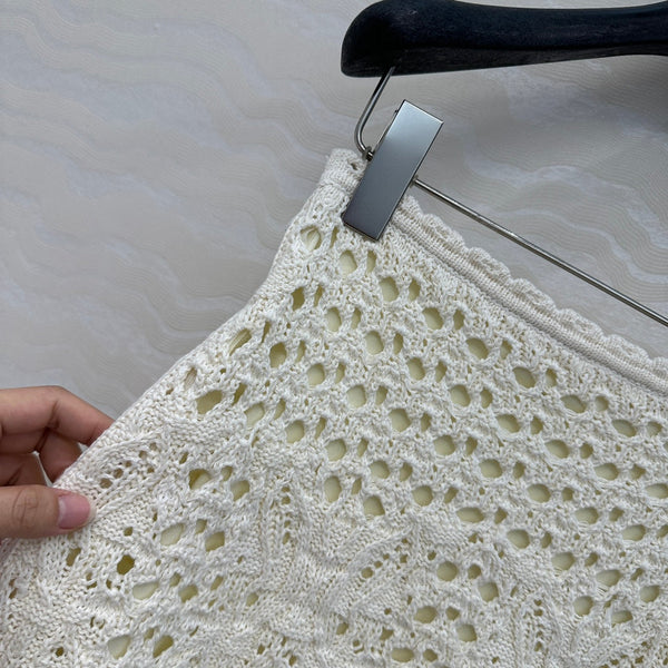 CD Hollow Short Skirt White Cotton Washi