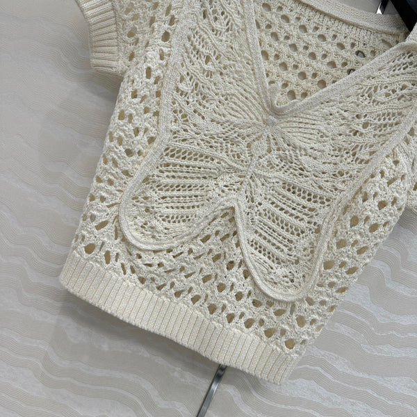 CD Butterfly Hollow Top White Cotton Washi