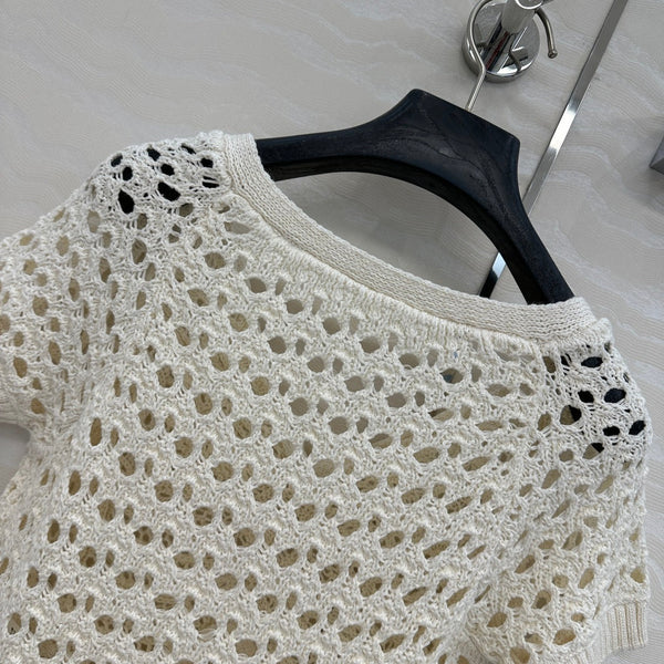 CD Butterfly Hollow Top White Cotton Washi