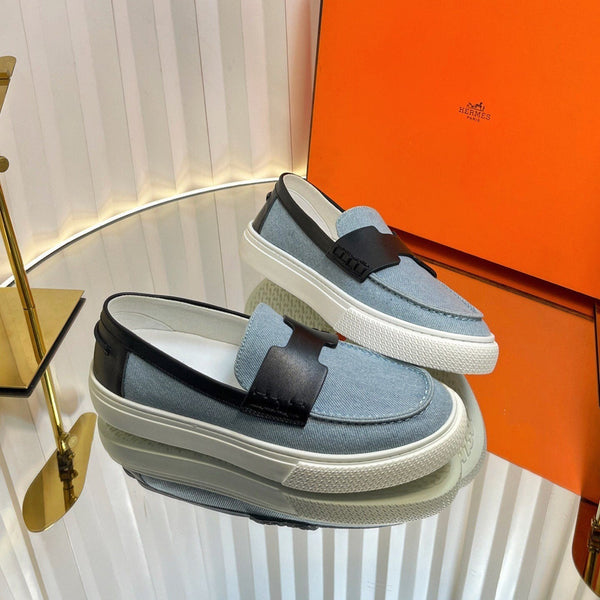 Mocassino casual HM Denim in pelle di vacchetta blu e nera 317067