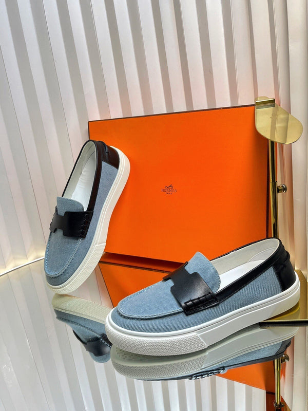 Mocassino casual HM Denim in pelle di vacchetta blu e nera 317067