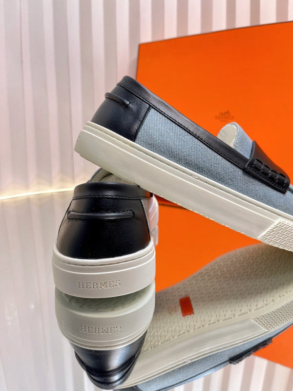 Mocassino casual HM Denim in pelle di vacchetta blu e nera 317067