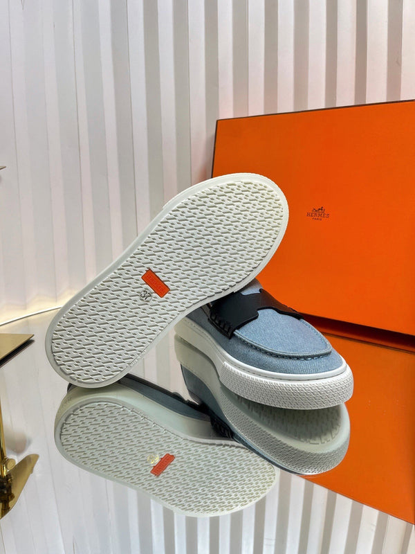 Mocassino casual HM Denim in pelle di vacchetta blu e nera 317067