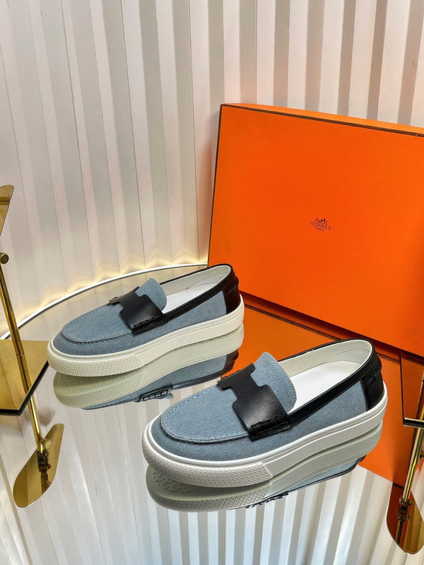 Mocassino casual HM Denim in pelle di vacchetta blu e nera 317067