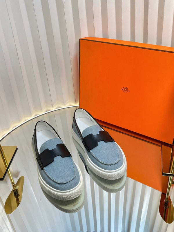 Mocassino casual HM Denim in pelle di vacchetta blu e nera 317067