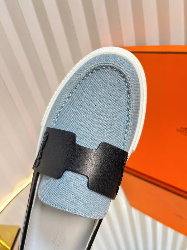 Mocassino casual HM Denim in pelle di vacchetta blu e nera 317067