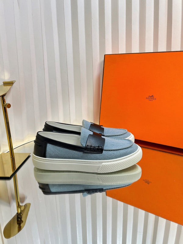 Mocassino casual HM Denim in pelle di vacchetta blu e nera 317067