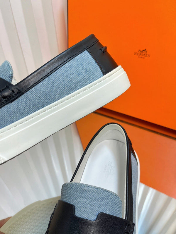 Mocassino casual HM Denim in pelle di vacchetta blu e nera 317067