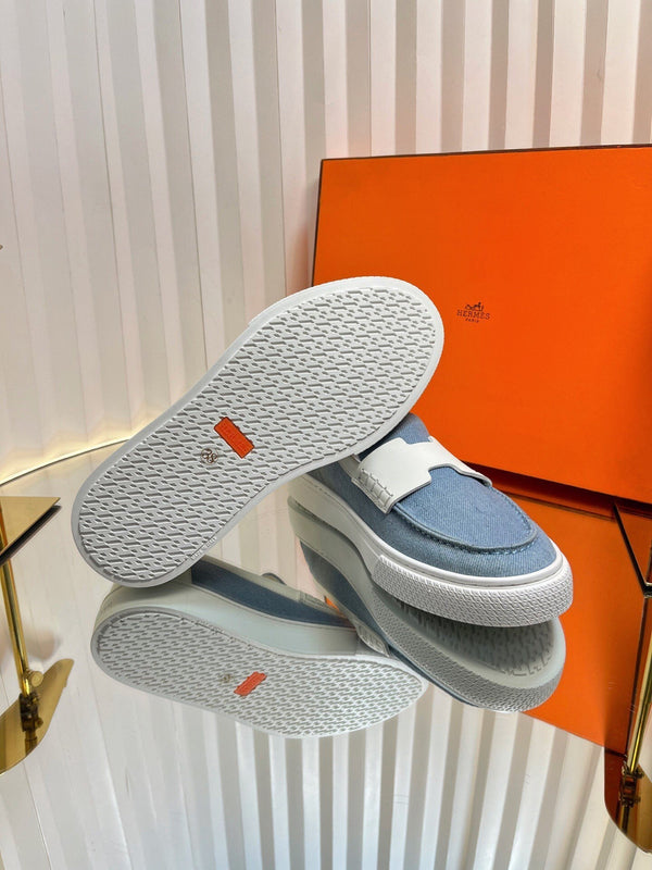 HM Denim Casual Loafer Blue White Cowhide Cloth 317068