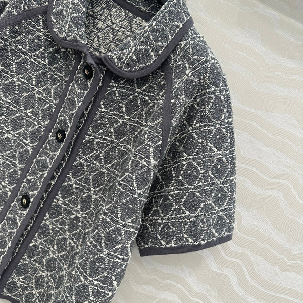 CD Knitted Short-sleeved Cardigan Jacket Gray Cotton Polyester