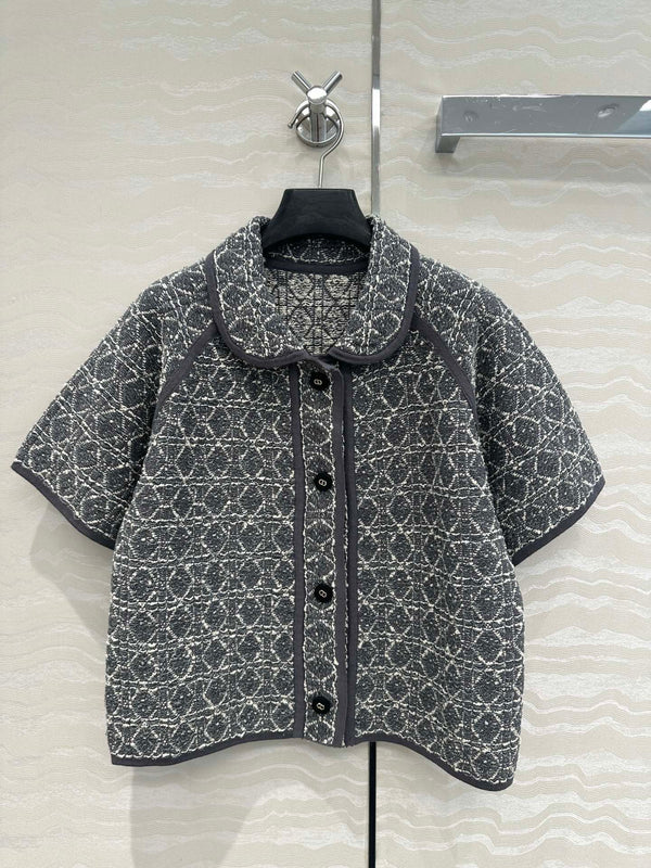 CD Knitted Short-sleeved Cardigan Jacket Gray Cotton Polyester