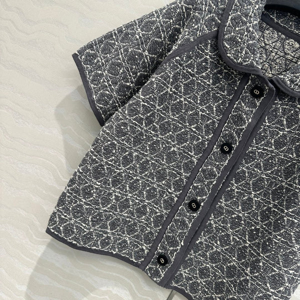 CD Knitted Short-sleeved Cardigan Jacket Gray Cotton Polyester