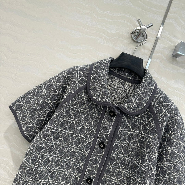 CD Knitted Short-sleeved Cardigan Jacket Gray Cotton Polyester