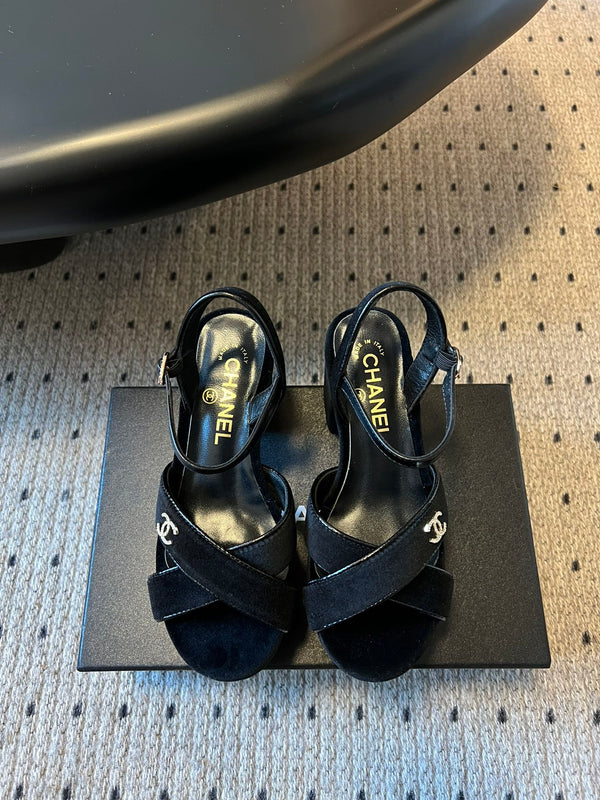 CC 25SS Platform Sandals 5.5cm Black Lambskin And Velvet 319625