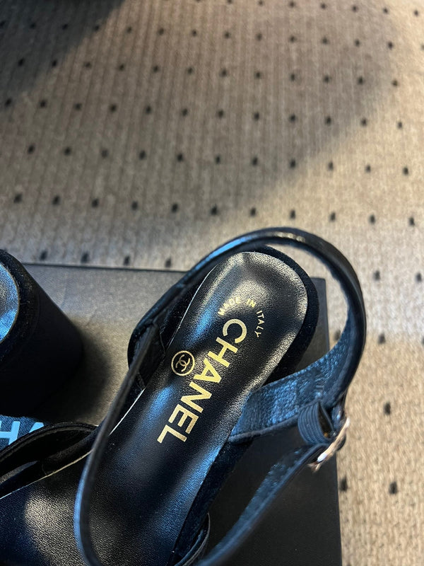 CC 25SS Platform Sandals 5.5cm Black Lambskin And Velvet 319625