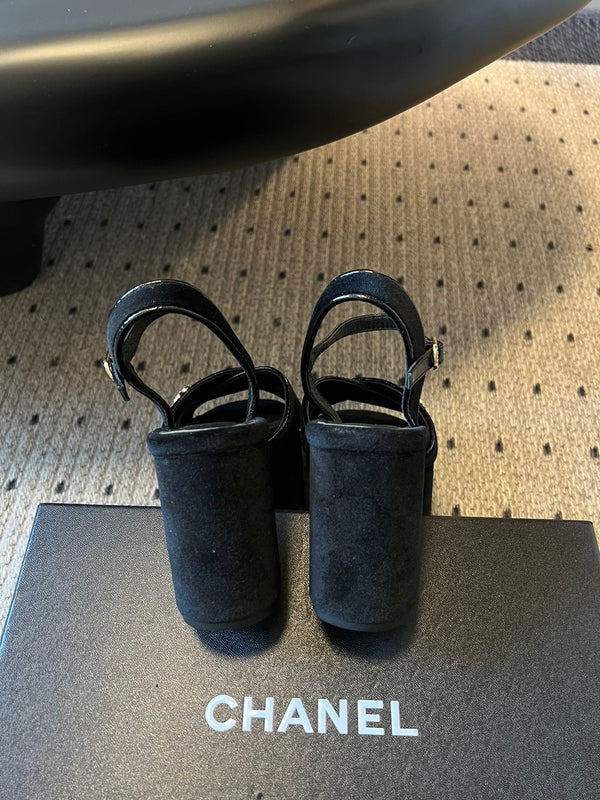 CC 25SS Platform Sandals 5.5cm Black Lambskin And Velvet 319625