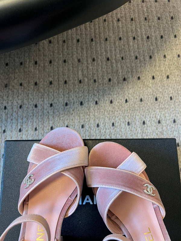 CC 25SS Platform Sandals 5.5cm Pink Lambskin And Velvet 319626