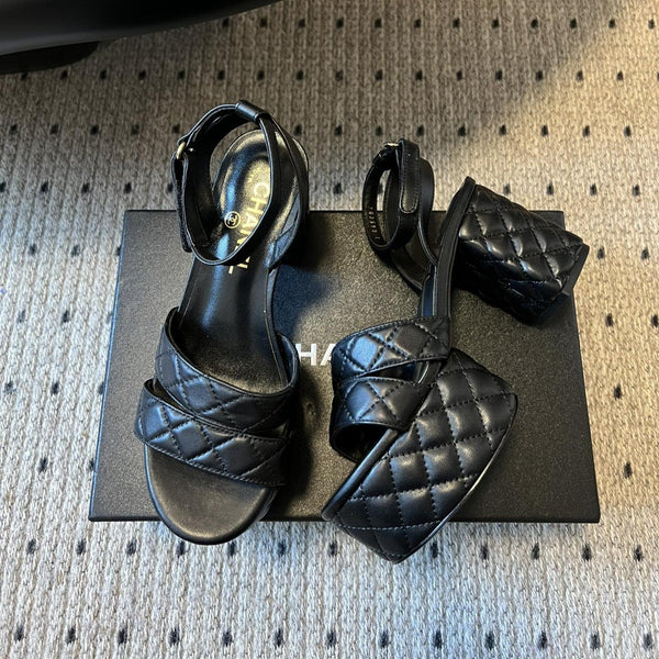 CC 25SS Platform Sandals 5.5cm Black Sheepskin 319628