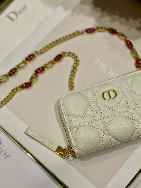CD Mini Dior Caro Zip Clutch Ivory Calfskin 336786