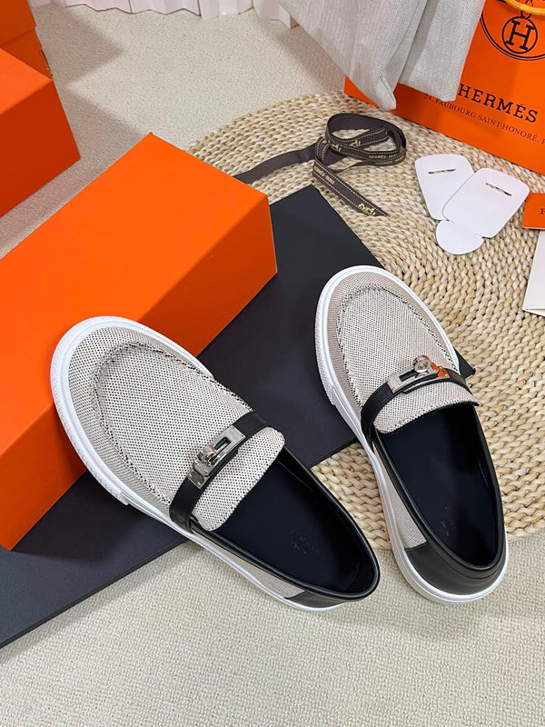 HM Buckle Casual Loafer Black Cowhide Cloth 317046