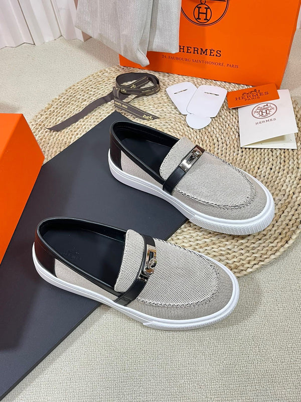 HM Buckle Casual Loafer Black Cowhide Cloth 317046