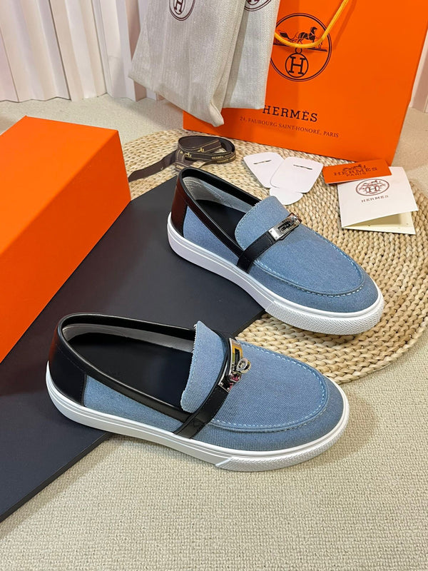 Mocassino in denim HM blu nero in pelle di vacchetta 317049